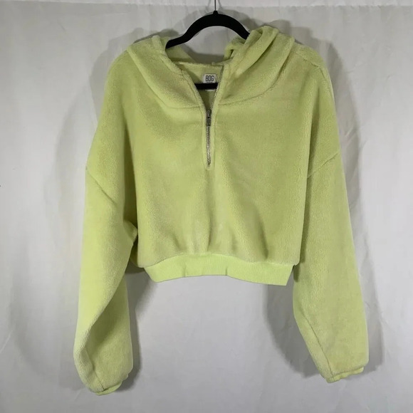 Urban Outfitters BDG Hoodie Women's Large Yellow Green Cropped 1/4 Zip - Picture 1 of 7